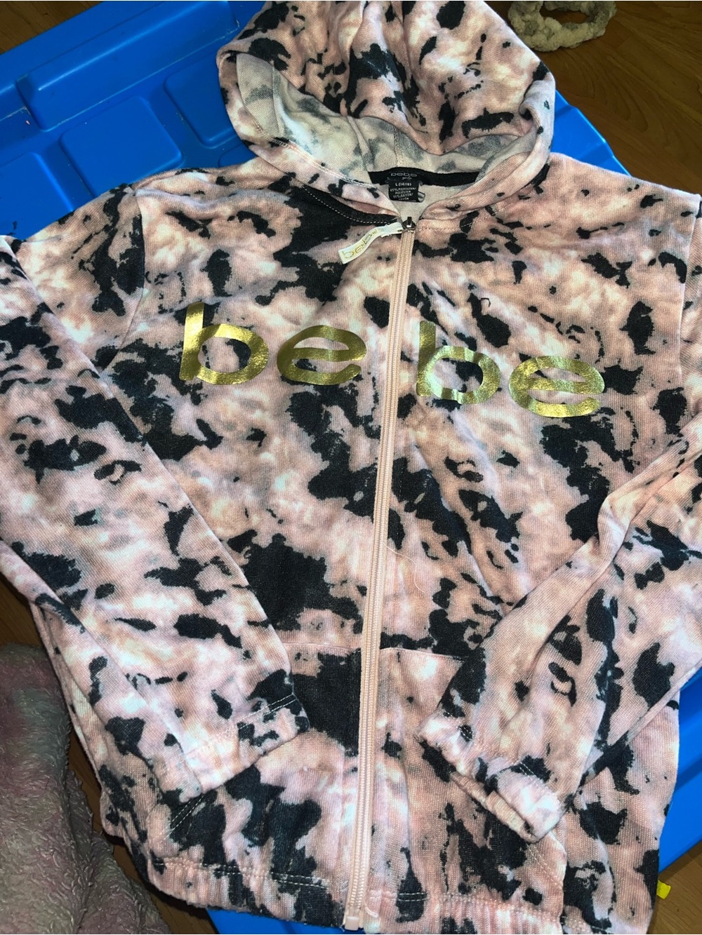 bebe Pink & Black Tie-Dye Zip Hoodie with Gold Logo Accents